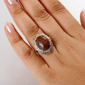 Poppy Jasper Gemstone Ring in 18K YG Plated and Platinum Bond - Size 7 or 8